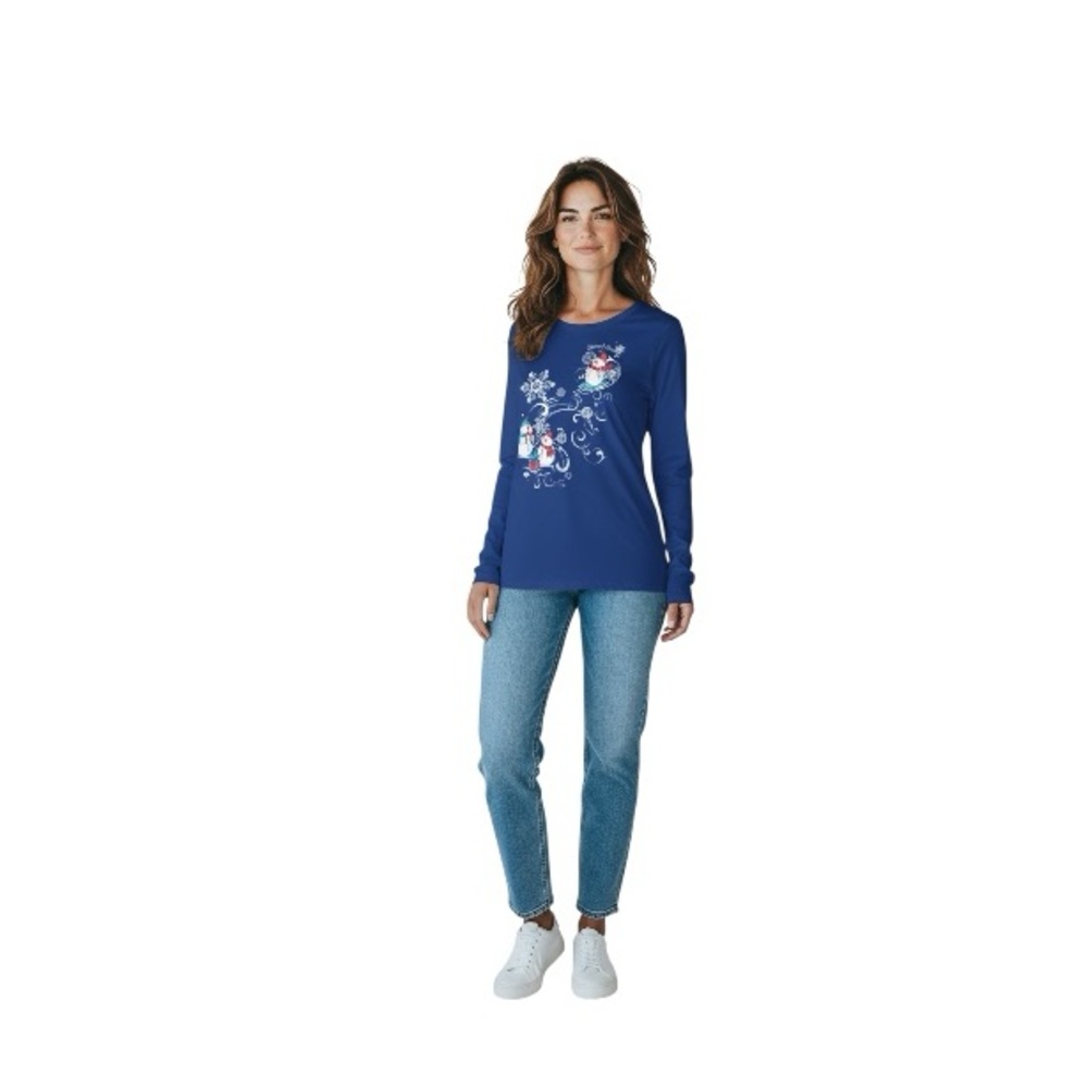 Holiday Time Royal Blue Snowman Long Sleeve Tee - Picture 4 of 12